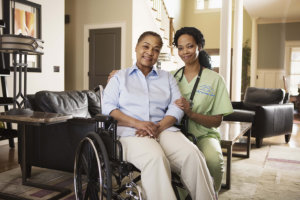 caregiver with wheelchaired person
